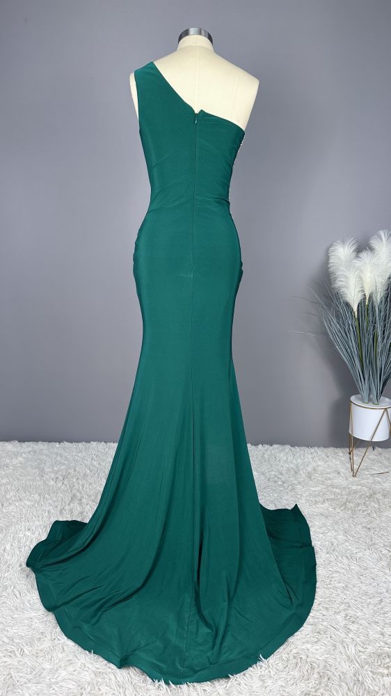 Sleeveless Blue Satin High Split Floor length Prom Dresses