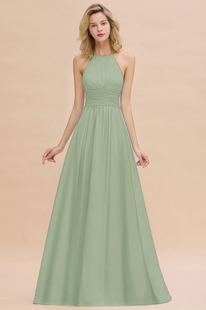Stylish Sky Blue Halter Soft Chiffon Bridesmaid Dress Aline Evening Swing Dress