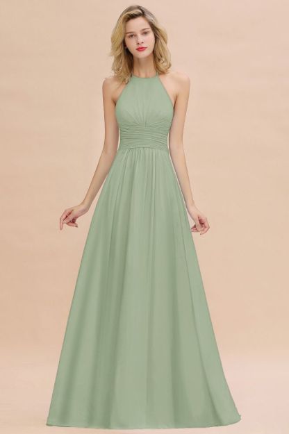 Stylish Sky Blue Halter Soft Chiffon Bridesmaid Dress Aline Evening Swing Dress