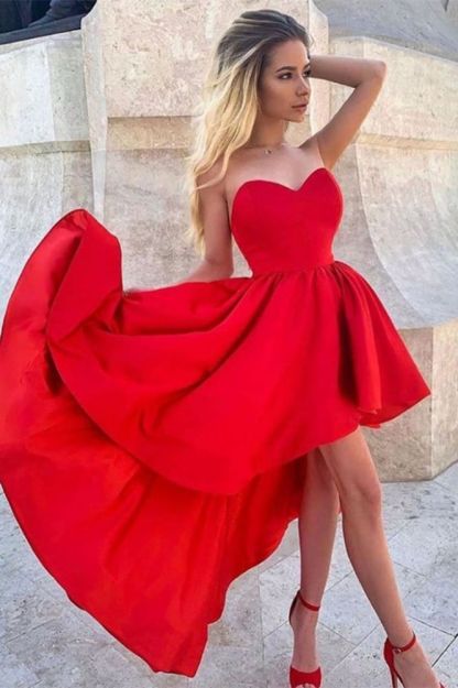 Red High low Sweetheart Simple Prom Dresses