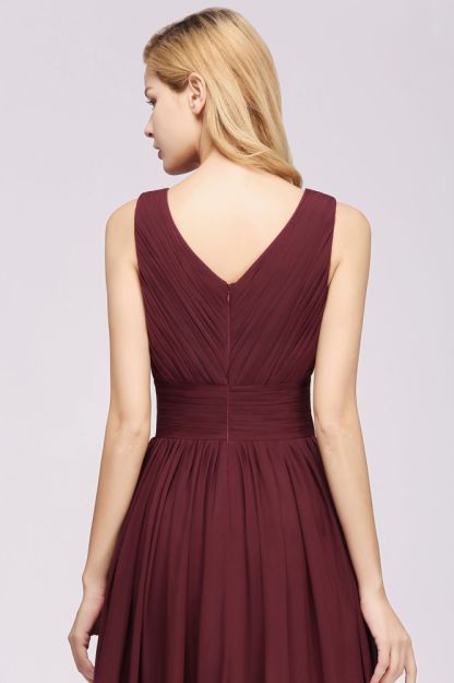 A-Line Chiffon V-Neck Sleeveless Long Bridesmaid Dress with Ruffles
