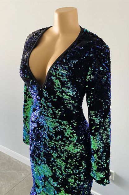 Green long sleeves mermaid prom dress