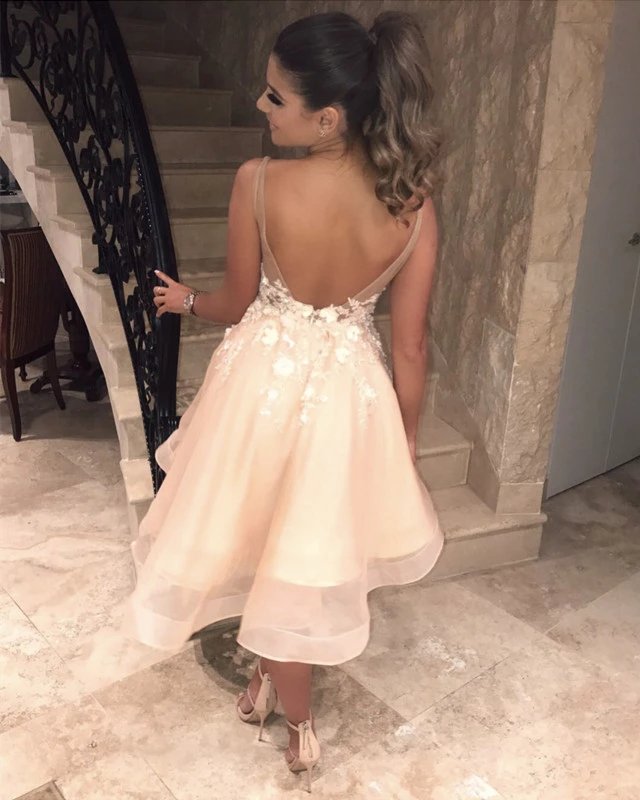 Sexy Spaghetti Straps V Neck Homecoming Dress | Chic Appliques Flowers Short Homecoming Dress
