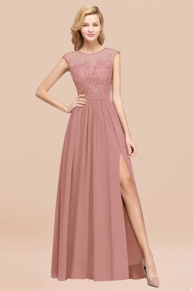 A-line Chiffon Lace Jewel Sleeveless Floor-Length Bridesmaid Dresses with Appliques