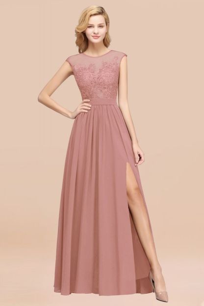 A-line Chiffon Lace Jewel Sleeveless Floor-Length Bridesmaid Dresses with Appliques