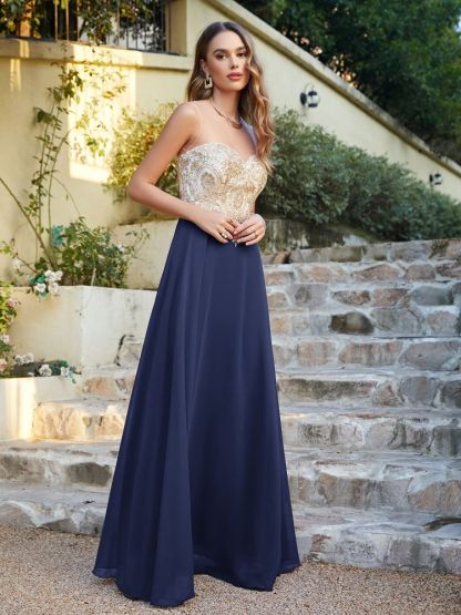 Sleeveless Lace Appliques Long Prom Dresses Chiffon Evening Party Gown