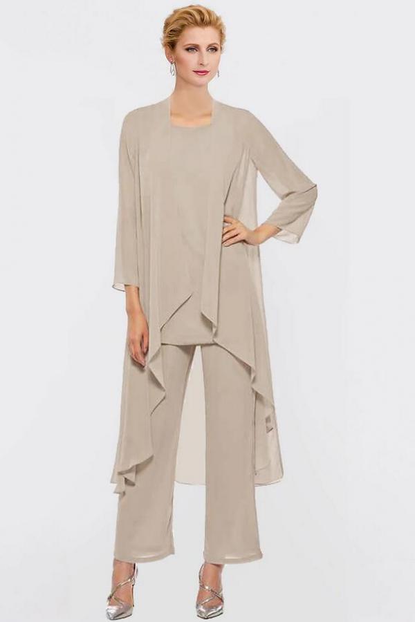 Elegant Chiffon Mother of the Bride Dress Long Sleeves Two pieces Wedding Guest Outfits