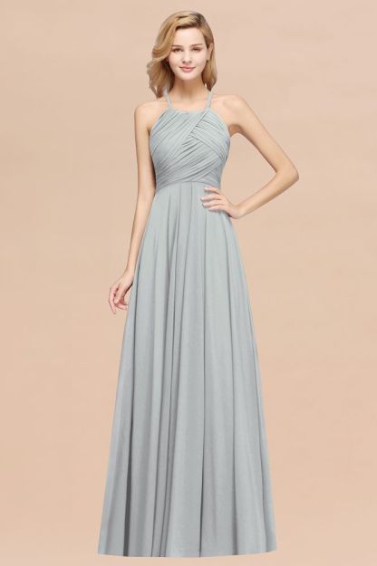A-Line Chiffon Halter Ruffles Floor-Length Bridesmaid Dress