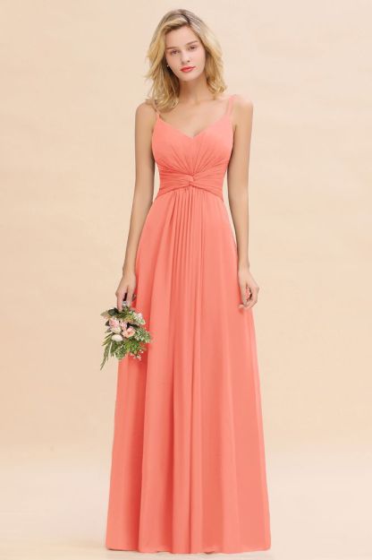 Elegant Ruffles Spaghetti Straps Simple Prom Dresses | A-Line Sleeveless Backless Evening Dresses