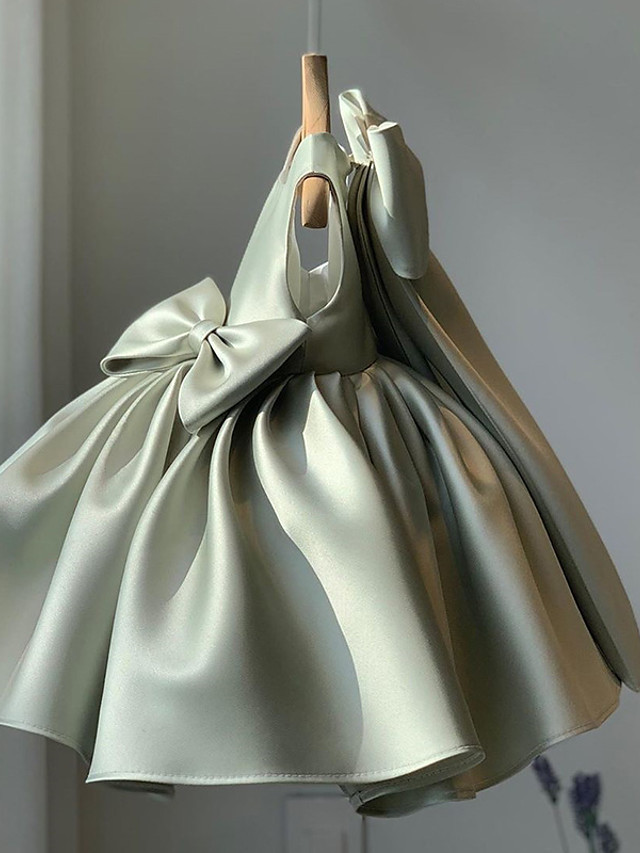 Satin Princess Ball Gown Mini Wedding Party Flower Girl Dresses-Babyonlinewholesale