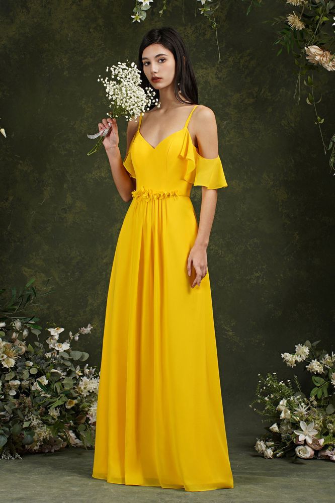 Ruffles Aline Spaghetti Strapes Tulle Long Prom Dress