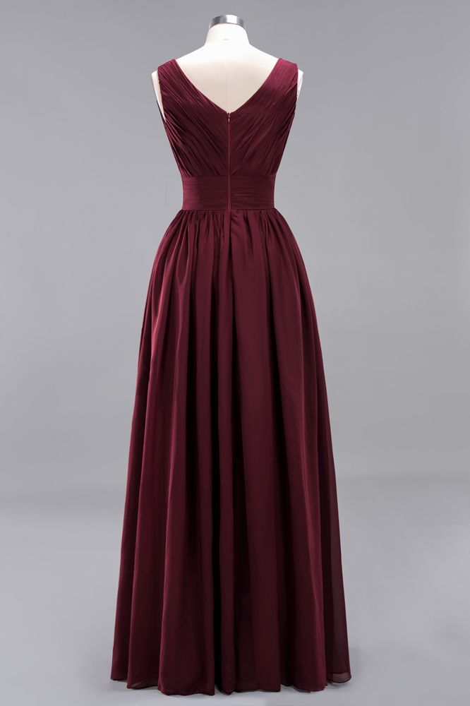 A-Line Chiffon V-Neck Sleeveless Long Bridesmaid Dress with Ruffles