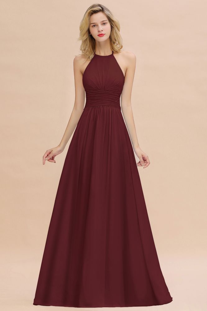 Stylish Sky Blue Halter Soft Chiffon Bridesmaid Dress Aline Evening Swing Dress