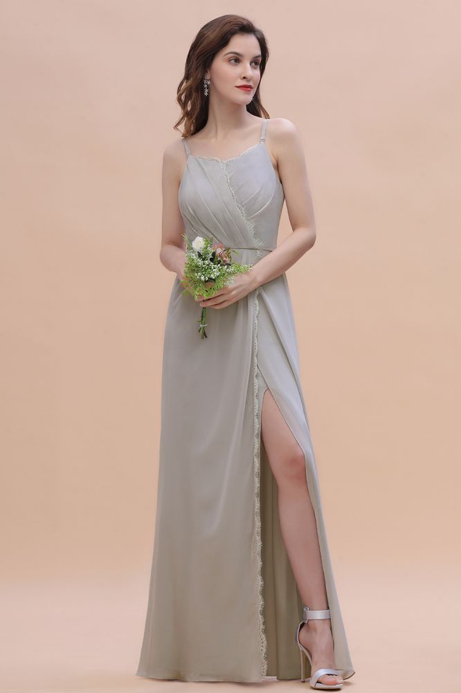 Stylish Spaghetti Straps Aline Wedding Party Dress with Side Slit
