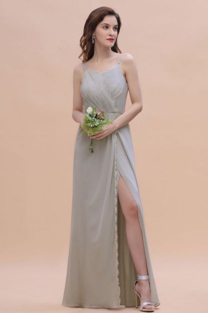 Stylish Spaghetti Straps Aline Wedding Party Dress with Side Slit
