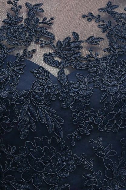 NANA | A-line Half Sleeves Floor Length Slit Appliqued Tulle Prom Dresses with Sash