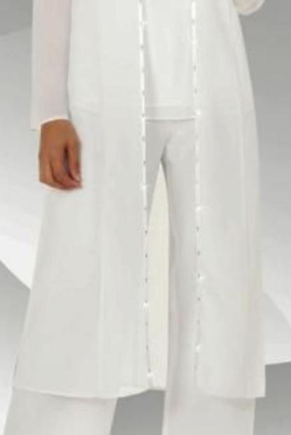 Elegant 3 Piece Jewel Neck Floor Length Chiffon Long Sleeves Jumpsuit Mother of the Bride Dresses