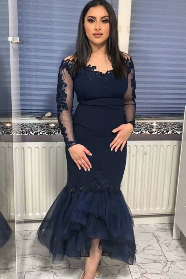 Navy-Long-Sleeve-Mermaid-Evening-Dress-Floor-Length-