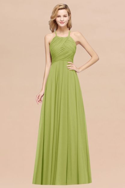 A-Line Chiffon Halter Ruffles Floor-Length Bridesmaid Dress