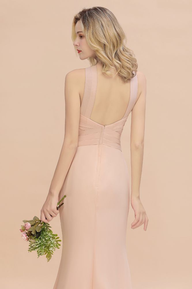 Halter Chiffon Mermaid Bridesmaid Dress Sleeveless Wedding Party Dress
