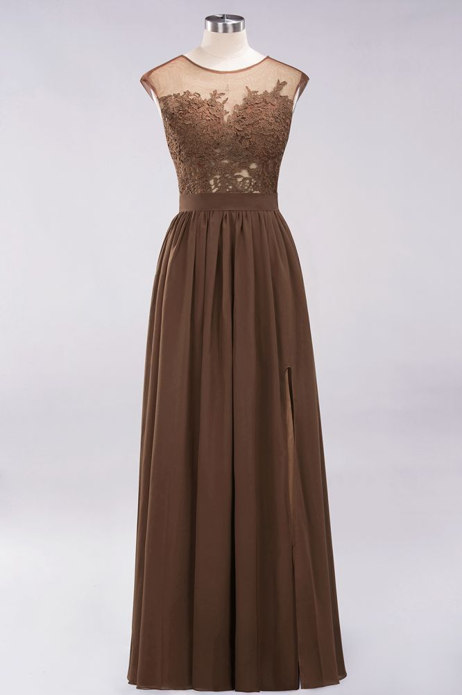 A-line Chiffon Lace Jewel Sleeveless Floor-Length Bridesmaid Dresses with Appliques