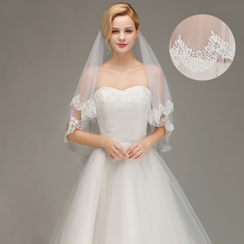 Elegant Two Layers Lace Edge Wedding Veil Appliques Long Bridal Veil
