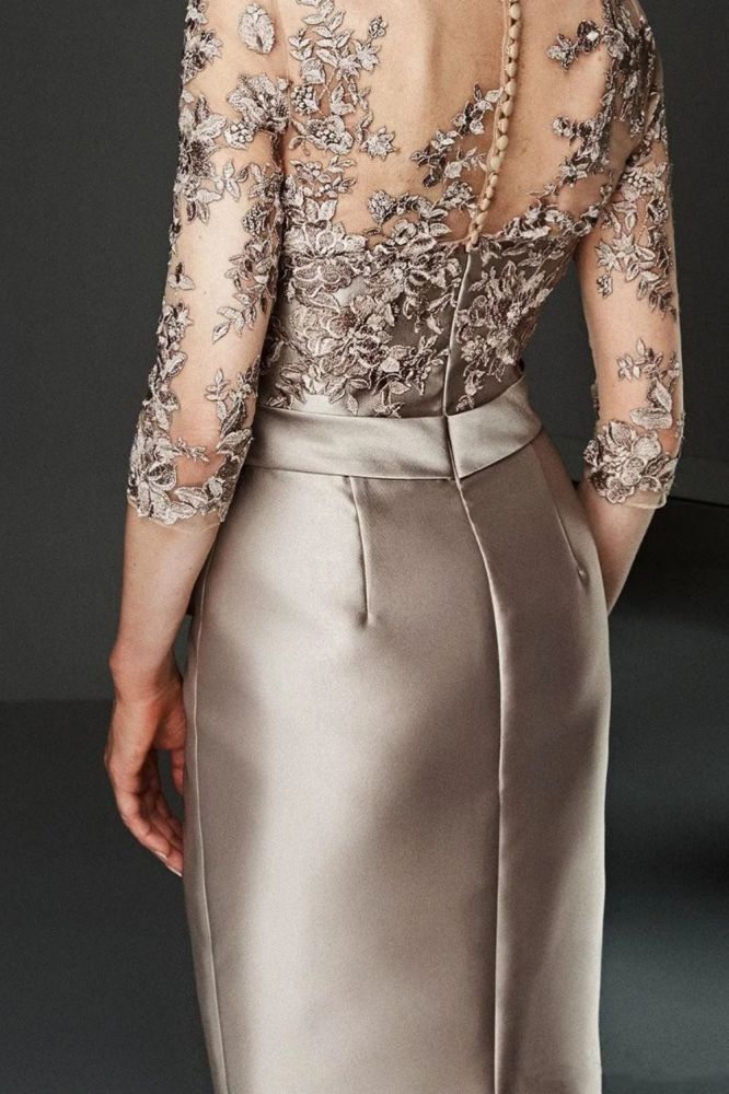 Charming Bateau 3/4 Long Sleeves Mermaid Satin Lace Prom Dresses