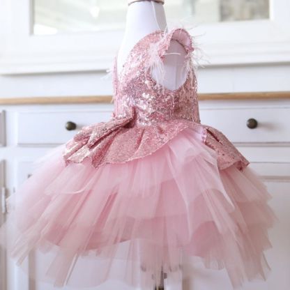 Lovely Sequins Flower Girl Dresses with Bowknot | Hi-Lo Cap Sleeves Little Girls Pageant Dresses