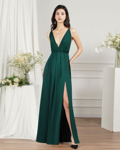 Sexy Plunging V-neck Criss-cross Back High split Spandex Prom Dresses
