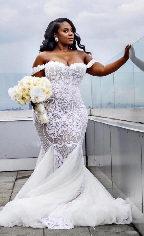 Off-the-shoulder Lace Mermaid Plus Size Wedding Dresses