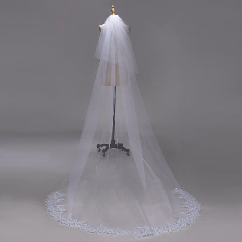 3M Lace Edge Chapel Wedding Veils Long with Comb| Babyonlinewholesale-Babyonlinewholesale