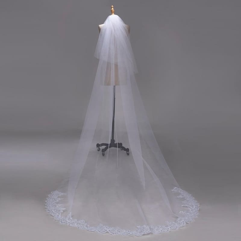 3M Lace Edge Chapel Wedding Veils Long with Comb| Babyonlinewholesale-Babyonlinewholesale