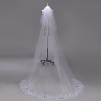 3M Lace Edge Chapel Wedding Veils Long with Comb| Babyonlinewholesale-Babyonlinewholesale