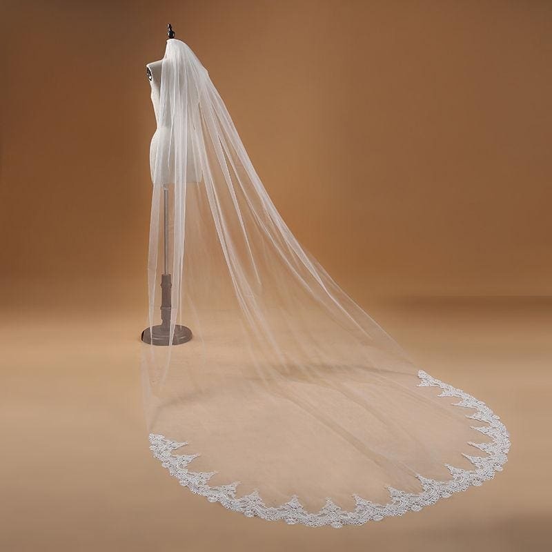 3M One Layer Lace Edge Cathedral Wedding Veils | Babyonlinewholesale-Babyonlinewholesale