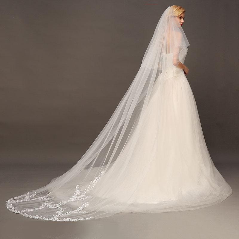 3M Two Layer Lace Edge Face Covered Wedding Veils | Babyonlinewholesale-Babyonlinewholesale