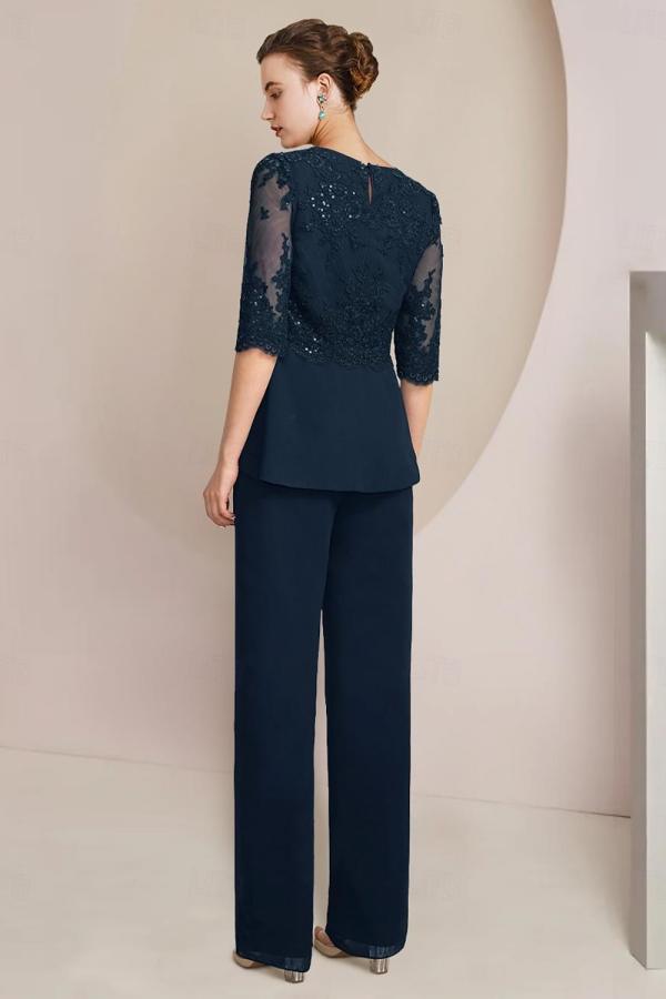 Elegant Cowl Neck Chiffon Sequins Mother Of the Bride Outfits