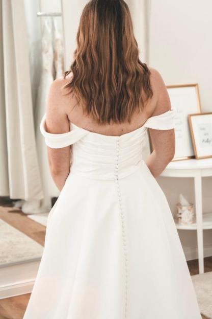 White Off the shoulder A-line Court Train Wedding Dresses