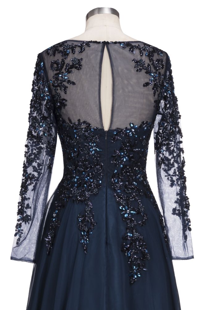 ROWENA | A-line Floor Length Long Sleeves Crystals Tulle Prom Dresses