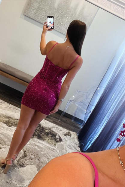 Sparkly Blue Spaghetti Straps Corset Tight Short Homecoming Dress