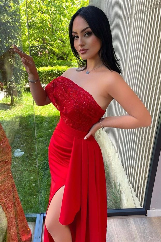 One shoulder Burgundy A-line Sleeveless Prom Dresses