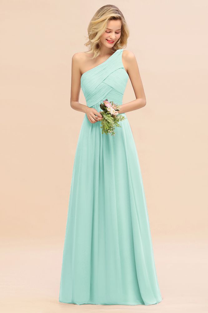 Elegant Ruffles One Shoulder Prom Dresses | A-Line Sleeveless Evening Dresses