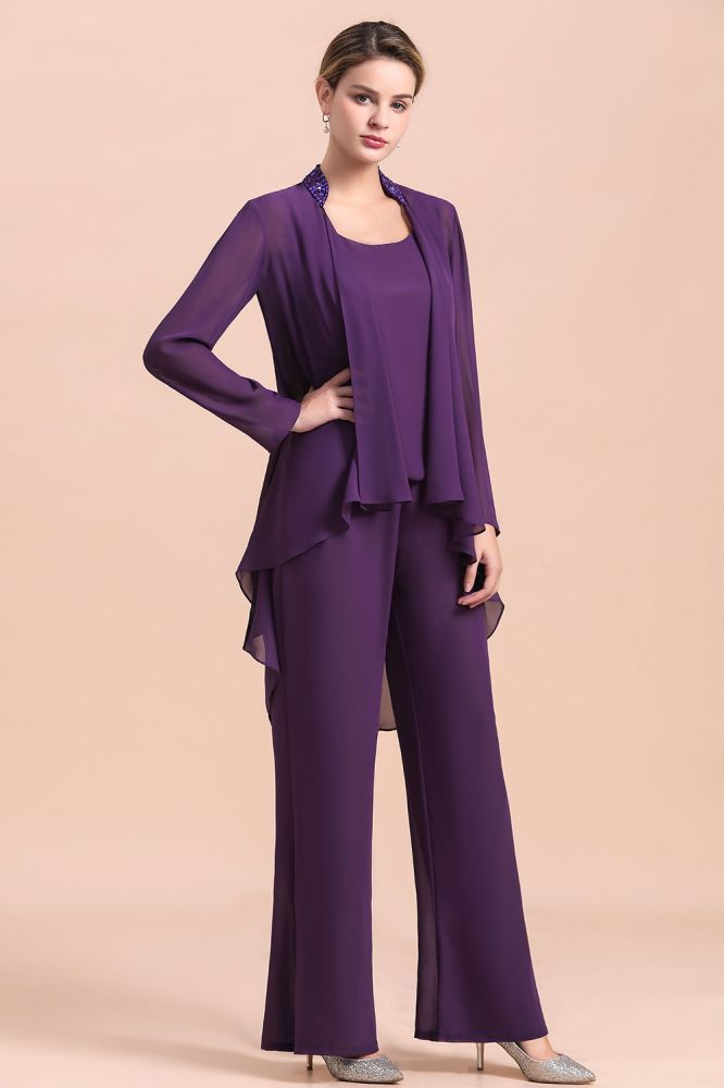 Purple Sleeveless Mother of Maid Dress Jumpsuit with Jacket