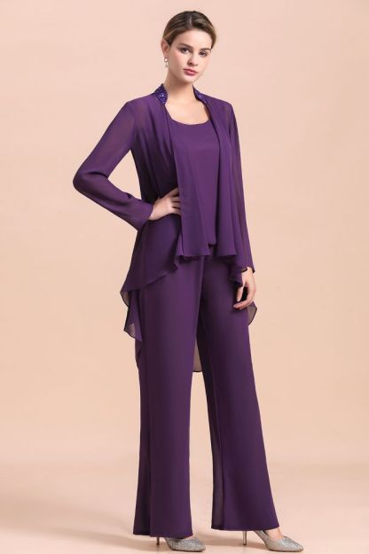 Purple Sleeveless Mother of Maid Dress Jumpsuit with Jacket