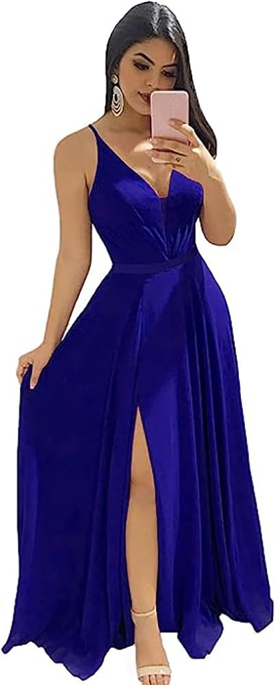 Modest Aline Bridesmaid Dresses V-Neck Slit Chiffon Wedding Guest Dress Sleeveless