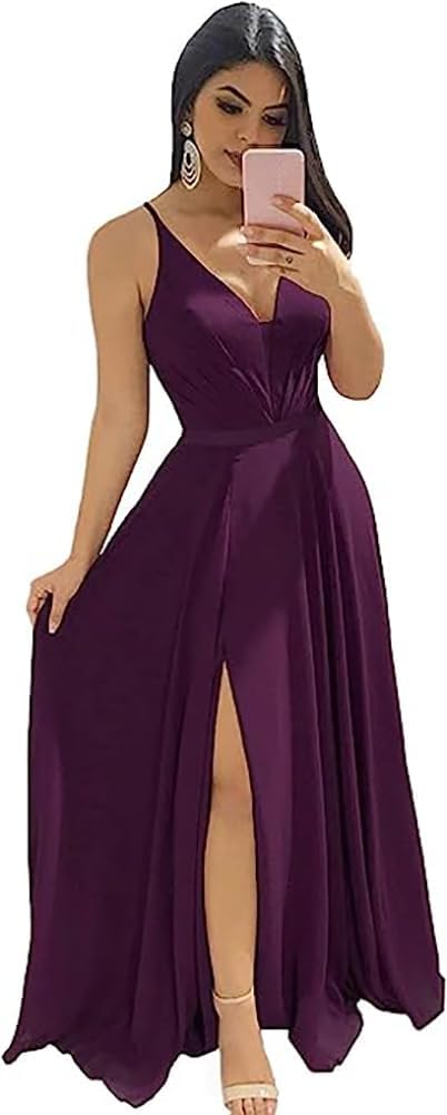 Modest Aline Bridesmaid Dresses V-Neck Slit Chiffon Wedding Guest Dress Sleeveless