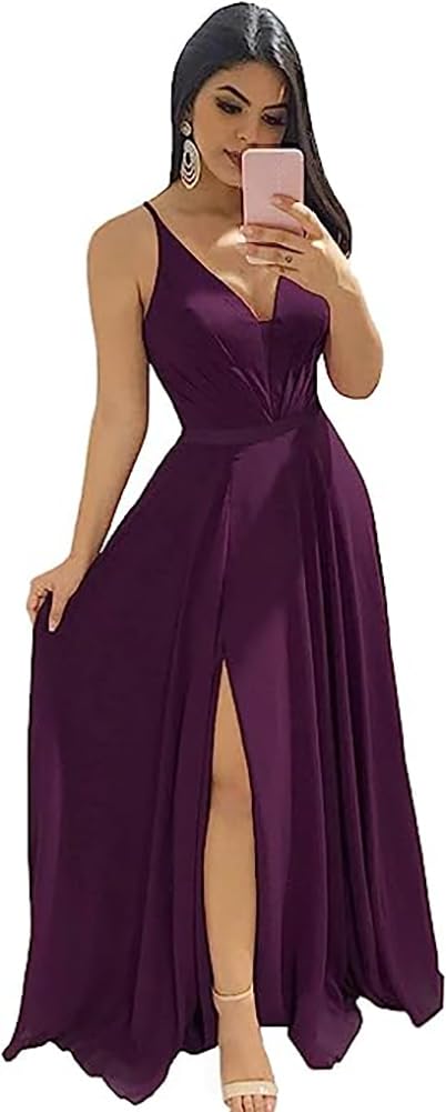 Modest Aline Bridesmaid Dresses V-Neck Slit Chiffon Wedding Guest Dress Sleeveless