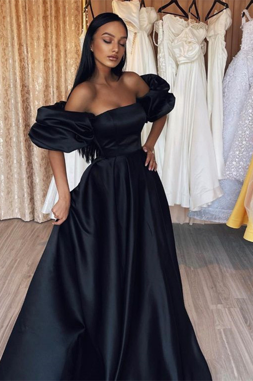 Off the shoulder Sweetheart A-line Satin Prom Dresses