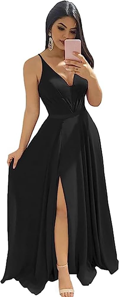 Modest Aline Bridesmaid Dresses V-Neck Slit Chiffon Wedding Guest Dress Sleeveless