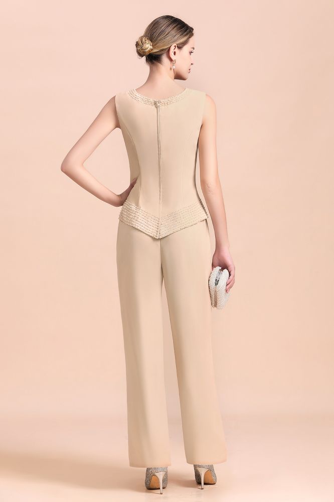 Champagne Long sleeves Jacket Chiffon Mother of the Bride Jumpsuit