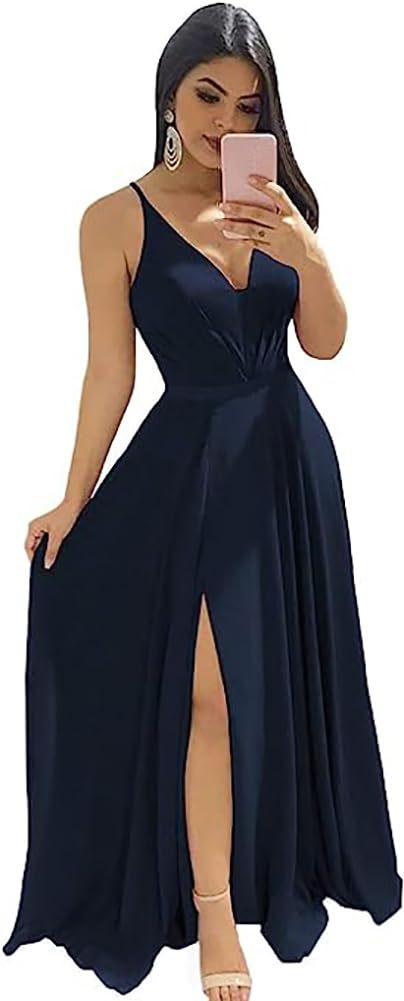 Modest Aline Bridesmaid Dresses V-Neck Slit Chiffon Wedding Guest Dress Sleeveless